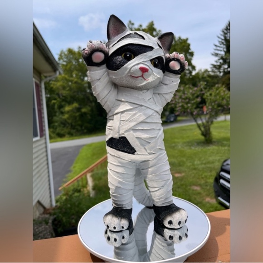 Halloween Mummy Black Cat Figurine 12” Resin Candy Corn Lane Decor NWT
